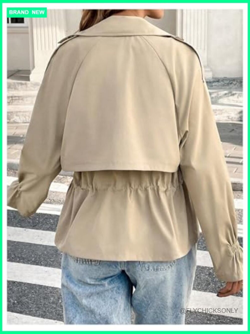 Open Front Long Sleeve Trench Coat Drawstring Waist Lapel Overcoat - Picture 3 of 6